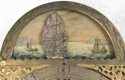 English brass dial rocking ship musical grandfather clock movement @ 1770 Rare!