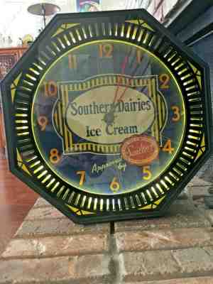 Rare 1940's Southern Dairies Ice Cream Neon Spinner Clock