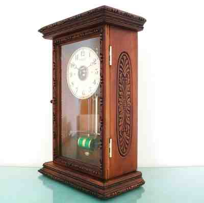 BULLE Wall or MANTEL Clock Antique Carved Wood Serviced Rewired  ELECTRIC French