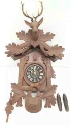 VINTAGE E SCHMECKENBECHER GERMAN BLACK FOREST STYLE CUCKOO CLOCK LARGE 22 INCH 