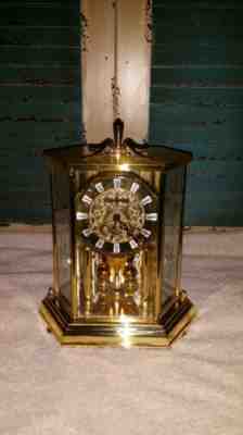 VINTAGE BRASS KUNDO ANNIVERSARY CLOCK WEST GERMANY ETCHED GLASS  QUARTZ, Nice.