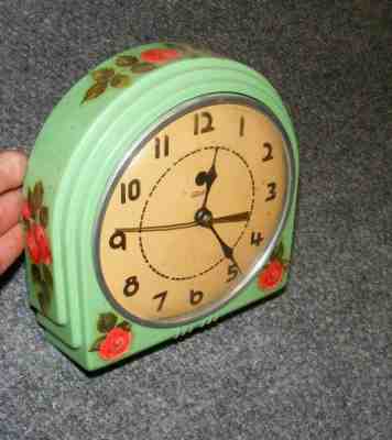 VINTAGE KITCHEN WALL CLOCK ART DECO Warren TELECHRON Co. Green Rare 2H07 USA