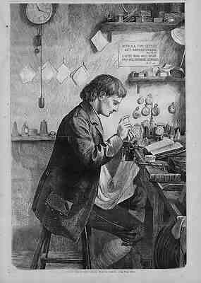 ANTIQUE WATCH REPAIR ANDREW REED THE YOUNG WATCH MAKER VINTAGE 1869 ENGRAVING