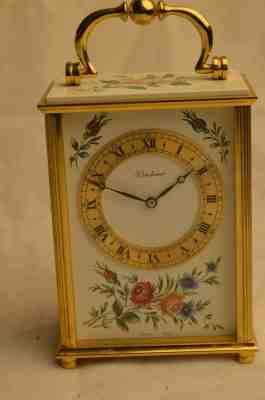 VINTAGE BUCHERER IMHOF 8 DAY 15 JEWEL 15J CARRIAGE GOLD DESK CLOCK SWISS FLORAL