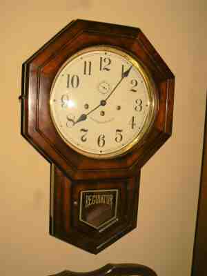 Triple Chime New England Clock Co. Regulator Wall Clock, Kleninger Movement