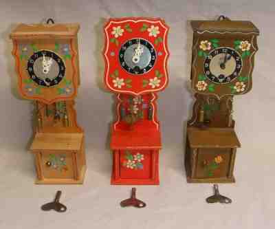 3 Vintage Mini Grandfather Clocks ~ Germany ~ Linden Blackforest ~ Overocean 