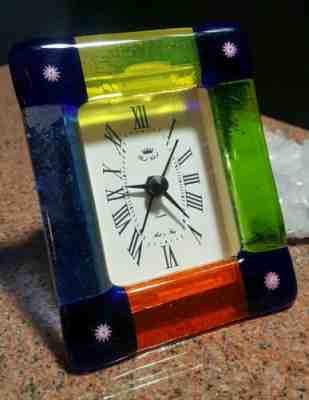 ITALIAN Glass Desk Clock Made In Italy multicolored Real Clock
