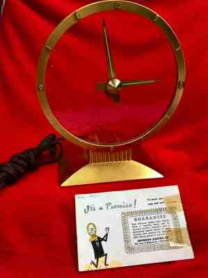 JEFFERSON GOLDEN HOUR CLOCK ELECTRIC WORKING W/ INSTRUCTION 1953 VINTAGE