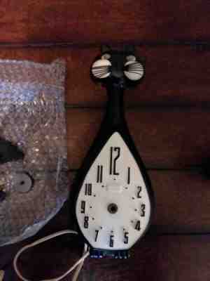 Vintage Spartus Cat Clock Black White For Parts Repair Black White 