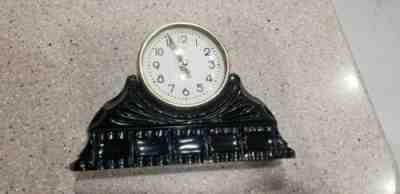 OLD VINTAGE RUSSIAN RUSSIA SOVIET MAAK MAJAK DESK MANTLE CLOCK DECO GLASS WORK 