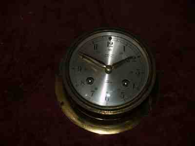 SALEM SHIPS BELL 8 DAY JEWELED SMALL BRASS CLOCK