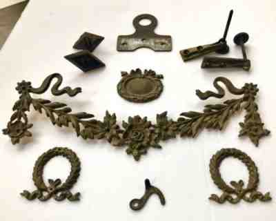 LFS Antique German Wall Clock ORNAMENTATIONS & PARTS Lot Art Nouveau Style 1800s