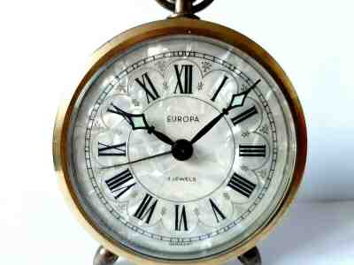 Beautiful, rare Vintage EUROPA Alarm Table Clock, Made in Germany 1960s, metal.
