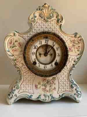 Antique Ansonia (Royal Bonn ?) "Pontiac" B Porcelain Mantel Clock