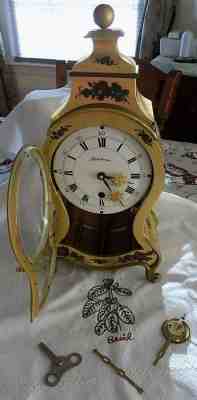 Bucherer goldtone decorative rose painted mantel clock Vintage?  Free Shipping!