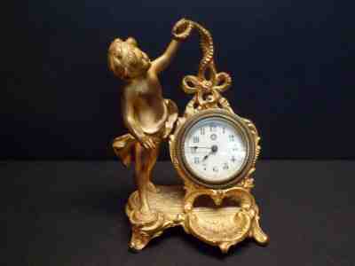 Antique Circa 1853 New Haven Wind Up Mantel Clock, Gold Gilded Nouveau 