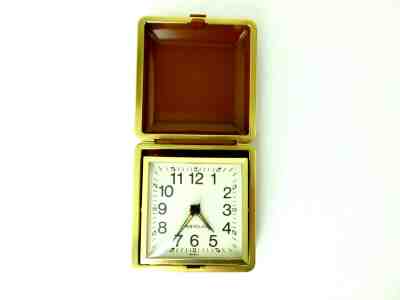 Westclock Travel Alarm Clock - Wind Up - Brown Case Gold Trim - Brazil - Tested