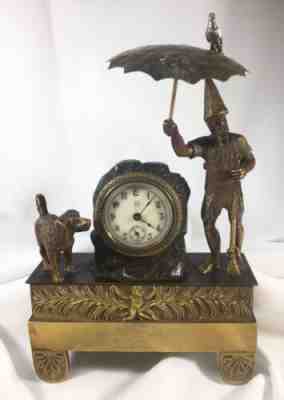 ANTIQUE FRENCH ROBINSON CRUSOE 19TH C ORMOLOU MANTEL CLOCK, JB Movement, RUNS
