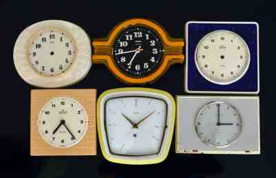 lot of 6 ceramic vintage WALL CLOCKs, Spares or Repairs! Junghans Mauthe Peter