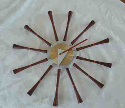 Vintage Teak Atomic Sunburst 20" Mid Century Decor Works