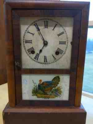 ANTIQUE ANSONIA SHELF/MANTEL CLOCK Pendulum Mantel Shelf Clock Painted Turkey