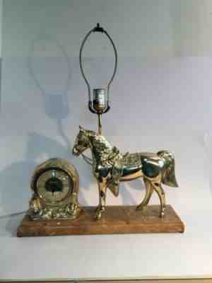 Metal Gold Tone Horse Design Gibraltar Electric Clock with Plastic Base,