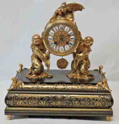 RARE Antique Oriental Buddha Buhl CHVONE 8818 Mantle Clock Circa 1850