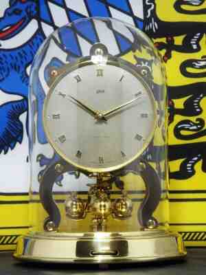 VINTAGE SCHATZ 1000 DAY ANNIVERSARY CLOCK BRASS 400 GLASS DOME GERMAN RESTORED