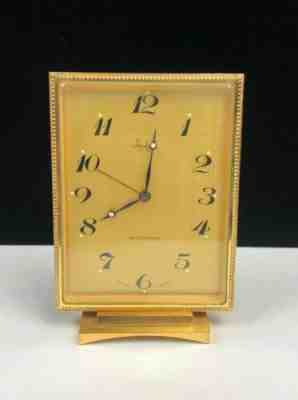 Vintage Heavy Brass IMHOF BUCHERER Table Alarm Clock w/ Beveled Glass Crystal
