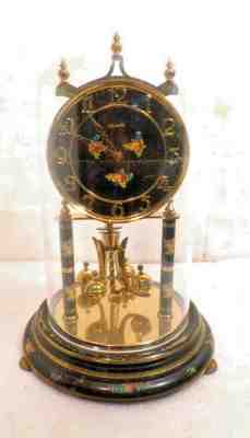 Vintage German Kundo Maker 400 Day Anniversary Clock--Black Floral Case & Dial