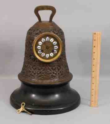 Large Antique c1880 19thC High Relief French Cast Bronze Bell Mantle Clock