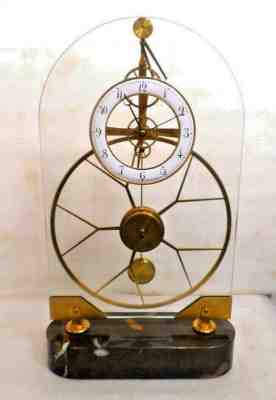 Stunning Glass Skeleton Great Wheel Clock & Marble Base--Pinwheel Escapement