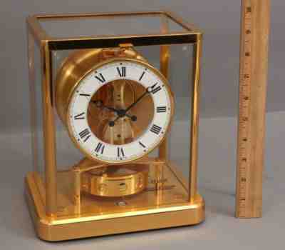 Modernist Vintage LECOULTURE ATMOS Perpetual Gold Gilt Brass Clock 13 Jewels, NR