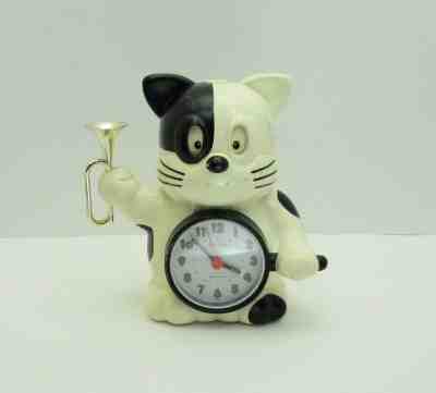Vtg Rhythm Speak Up Reveille Bugle Cat Alarm Clock Japan Talks White Black WORKS