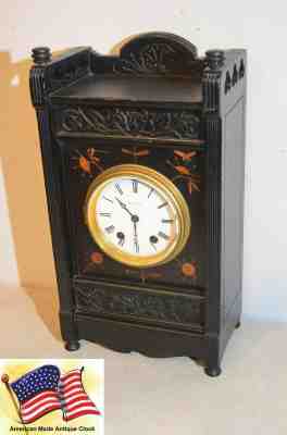 SETH THOMAS BEE-1881 ANTIQUE FINE CABINET CLOCK - EBONIZED WALNUT WITH BEES