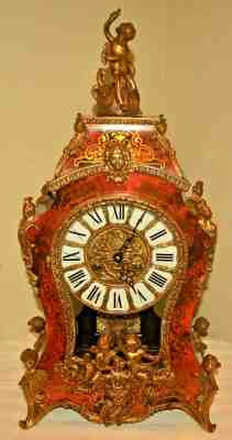 Antique Vintage French Tortoise Inlaid Boulle Figural Bronze Cherub Mantel Clock