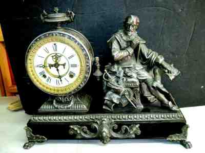 VINTAGE ANSONIA MACBEATH  STATUE METAL CLOCK, OPEN ESCAPEMENT