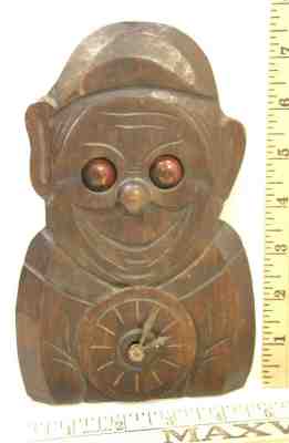 VINTAGE CARVED MONK FRIAR WOOD MOVING EYE WALL NOVELTY CLOCK OSWLD POPPO