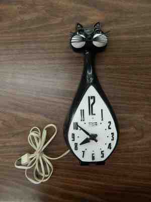 Vintage Spartus Cat Clock - Tested Working w/Moving Eyes - Tail Missing