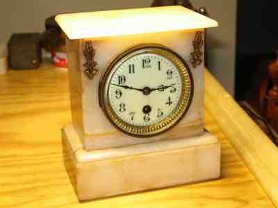 Antique Working  White Marble Mantel / Shelf Clock