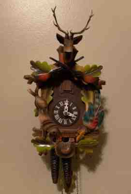 Vintage German Woodland Forest Hunter Albert Schwab Cuckoo Clock Rabbit ...