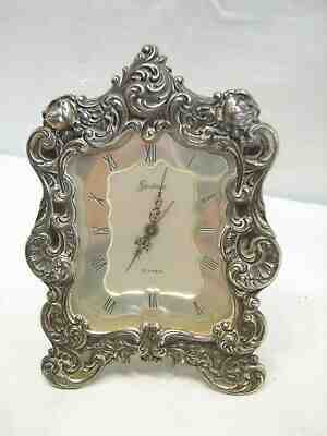 Gorham Sterling Silver Frame Repousse Cyma Desk Deco Clock Vanity Alarm 312C