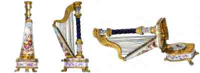 Very Rare 1880s "The Harp" Austrian Viennese and French Enamel Table Form Clock 