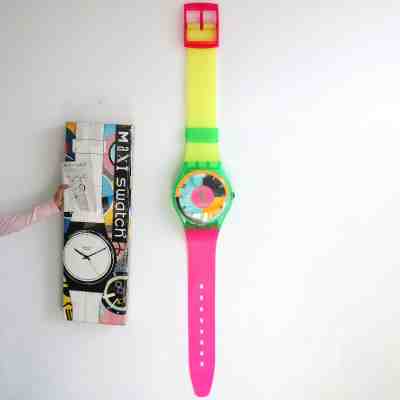 SWATCH NEON MAXI 1988 WALL Clock VERY RARE MODEL! Top Giant 83 Inch Switzerland