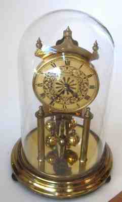 VINTAGE KUNDO BRASS ANNIVERSARY CLOCK WEST GERMANY ORIG. GLASS DOME