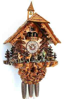 cuckoo clock hettich black forest 8 day original german hunter wood music new