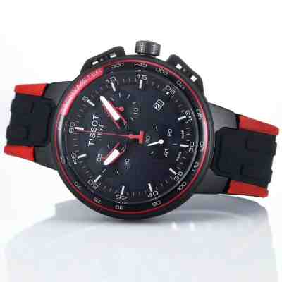 Original In Box Tissot 1853 T-Race Black Dial Red Line Silicone Strap Mens Watch