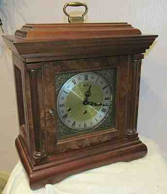 Ridgeway Key Wound Triple Chime Mantle Clock-Solid Cherry Case Germany Excellent