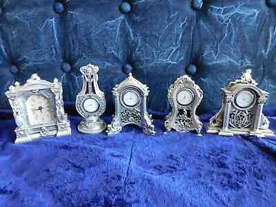 Vintage 80 Argenti Italy silver hand paint lot 5 table desk clock 6" baroque  