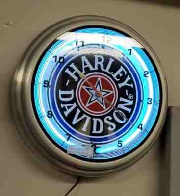 Rare Harley Davidson Neon blue star Wall Clock Car Truck Automotive Sign